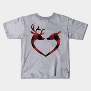 Red Plaid Deer Buck and Doe Heart Winter Gifts: Pillows, Bedding, Mugs & More! Kids T-Shirt